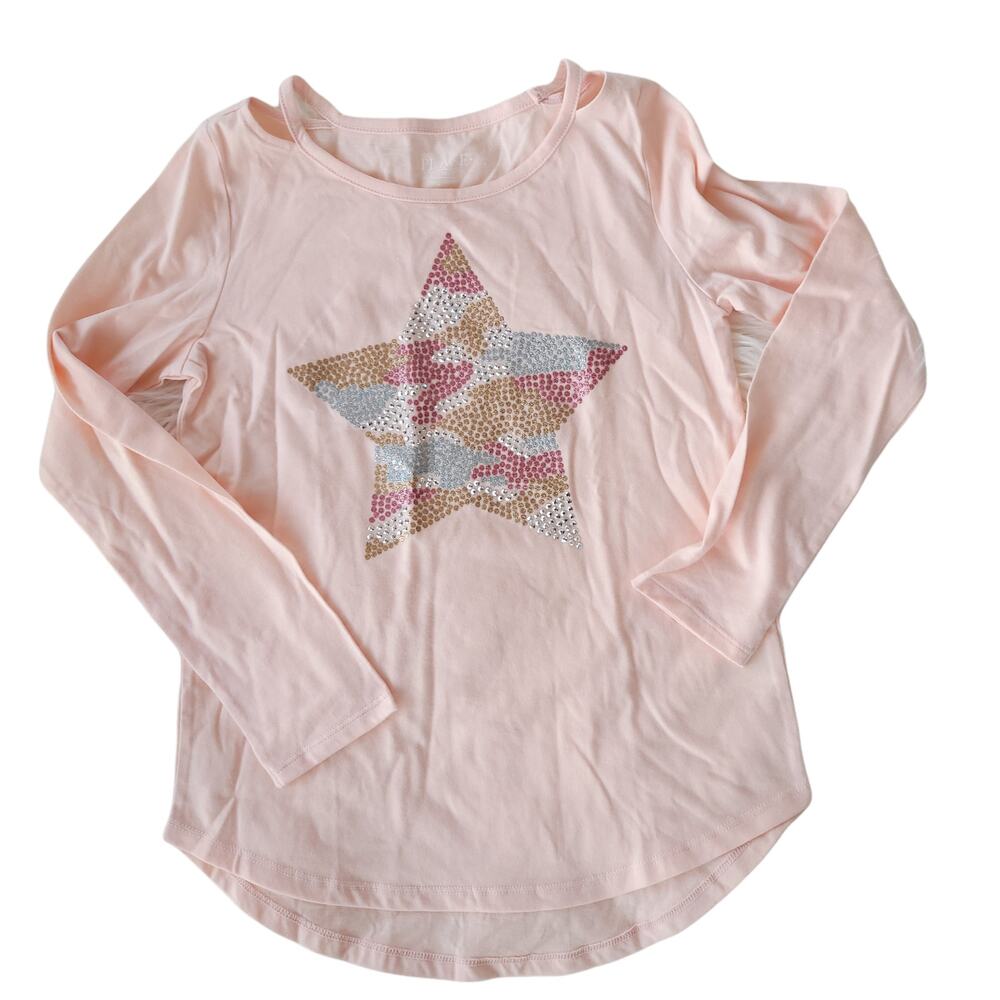 NWOT The Children's Place Embellished Long Sleeve Tee Pink Star Large